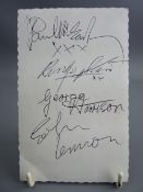 THE BEATLES original photographic promotional card showing the Fab Four leaning on the railings of a