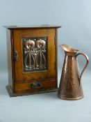 A CIRCA 1900 OAK SMOKER'S CABINET with Art Nouveau style copper front panel and a J S & S,