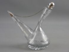 A CUT GLASS SPANISH WINE PORRON with silver mounted stoppers, the body facet and cross hatch cut