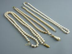 THREE PEARL NECKLACES, one boxed