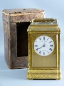 A 19th CENTURY FRENCH GRANDE SONNERIE GIANT CARRIAGE CLOCK, the gilt brass gorge case with concave