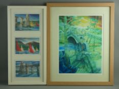 ANDREW SOUTHALL coloured limited edition (14/250) print - two figures by a bridge, signed and