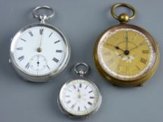 TWO SILVER & A BRASS CASED POCKET WATCH, all open faced set with Roman numerals and keywind (no