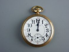 A YELLOW METAL ENCASED, POSSIBLY GOLD BACKED, HAMILTON POCKET WATCH with sweep seconds dial