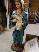 A religious statue of Mary and Jesus (damage)