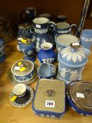 A quantity of mixed Wedgwood Jasperware including six jugs, sardine dish etc