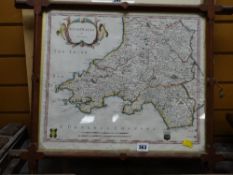 A framed antiquarian map of South Wales by Robert Morden