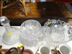 A parcel of glassware including good quality cut glass decanter, a trifle bowl with squirrel handles