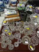 A quantity of glassware and sundry items including riding crop, barometer set etc