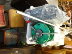 A parcel of various household items including garden lounger cushions, Samsonite suitcase, light