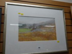 Arthur Lewis pastel - landscape with distant cottage, entitled verso 'Rosebush, Pembrokeshire',