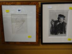 Wilhelm Leibl (1844-1900) black and white print - a continental male holding a drinking glass
