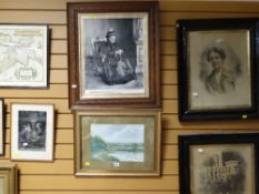 A parcel of framed pictures including a print of Queen Victoria etc
