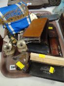 A parcel of mixed items including vintage leather wallets, spectacles etc
