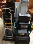 A parcel of household items including sack trolleys, storage containers etc