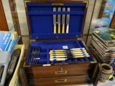 A three drawer vintage canteen of cutlery part complete