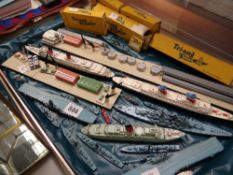 A good collection of Triang 'Ships Minic', some items with boxes and including many vessels and
