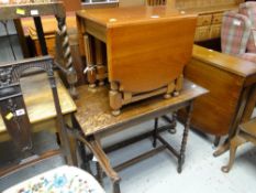 A bobbin supported polished table and a small drop leaf coffee table