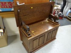 A good linen fold monk's bench with box seat