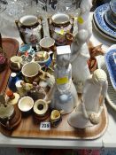 A parcel of china ornaments including a pair of Noritake twin-handled vases, figurines etc