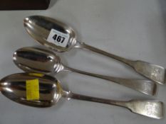 Three Georgian silver monogrammed table spoons
