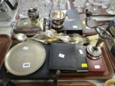 A quantity of mixed electroplate including loose and cased cutlery, entree dish, candelabra etc