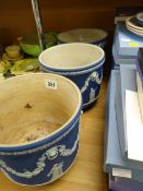 Three blue Wedgwood Jasperware planters