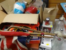 A collection of packaged Mr Men soft toys, Lima model train set, games compendium, soda siphons etc