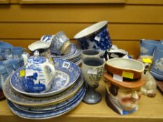 A parcel of mainly antique pottery including blue & white items, Toby jug etc