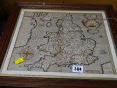 A framed antiquarian seventeenth century coloured map by William Hole of England and Wales