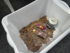 A tin of various pre decimal loose coinage