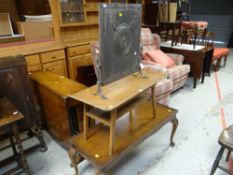 An Arts & Crafts-style firescreen and two Long John coffee tables