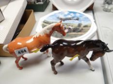 Two Beswick standing ponies and a Battle of Britain plate