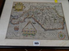 A framed seventeenth century map of Glamorgan by Saxton & Hole