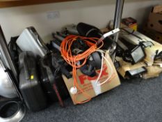 A large quantity of video filming and still recording equipment including lights, cased recorders