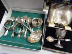 A parcel of silver tableware including a set of six monogrammed tea spoons, a pair of silver
