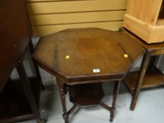 A hexagonal side table with lower shelf