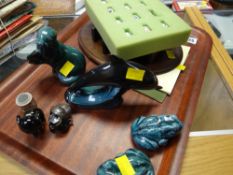 Four Poole animals and a porcelain thimble set