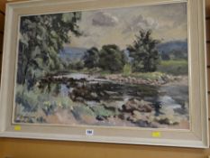 Framed oil on board - river scene