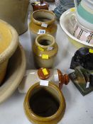 Three stoneware farmhouse containers - for keeping kitchen utensils etc