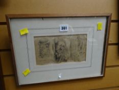 John de Walton (Punch Cartoonist) pencil drawing in three sections - each section entitled '