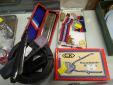 A parcel of collectables including a cased Hohner Super Chromonica Harmonica, war medals and RAF pin