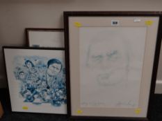 A framed print after Andrew Vicari of Carwyn James and another Carwyn James related print etc