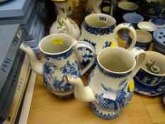 Three nineteenth century blue & white coffee pots (none with lids)