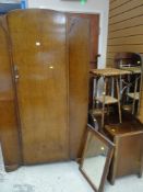 Vintage single wardrobe together with similar mirrored dressing table, metal bedstead, small bamboo