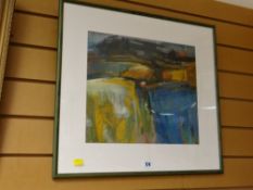 Unsigned abstract pastel of farmland