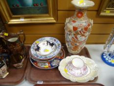 A Chinese Imari-style vase, Chinese plates, Coalport dish, Welsh pottery-style teacup saucer and