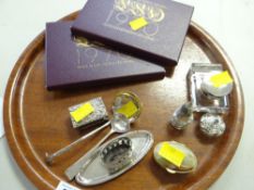 Parcel of various hallmarked silver items including spoons, match stick holder, inkwell and two