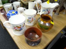 Coalport tankard together with another similar, pottery jug and two early items of Ewenny pottery
