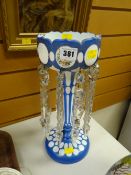 A blue & white milk glass lustre vase (complete)